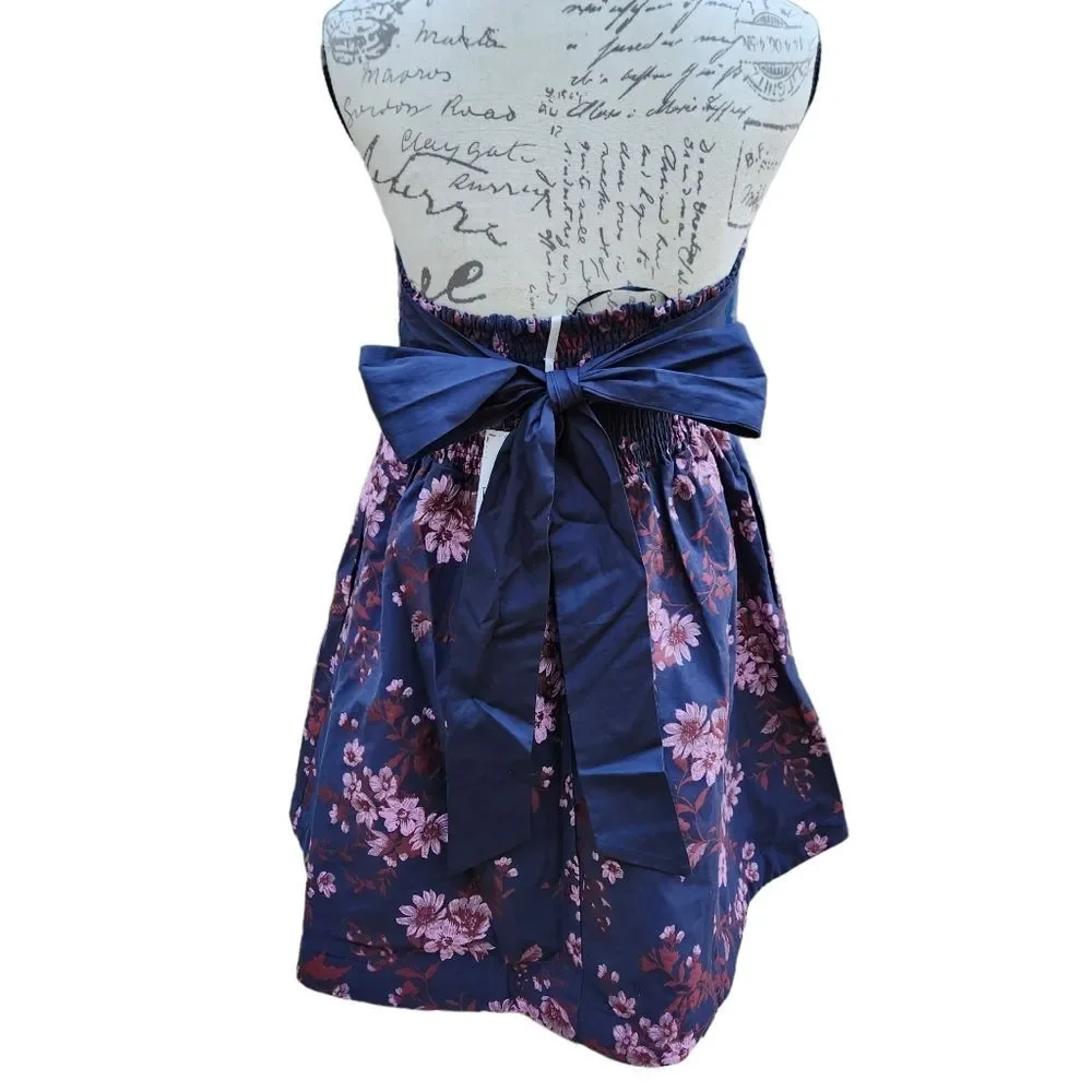Free People Matilda Tie Back Strapless Babydoll Mini Dress Size‎ Large Blue